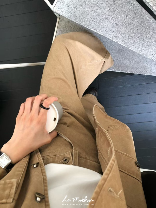 腰雙鈕扣垂墜牛仔寬褲